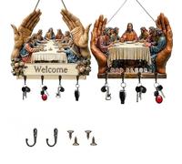 2D Flat Jesus and Disciples Wall Art Keychain Holder,Jesus Disciples Key Rack Organizer Key Holder Wall Mount with 4 Metal Hooks,Christian Wall Decor, for Religious Gifts Family, Friends (A+B)