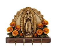 2D Flat Our Lady of Guadalupe Sacred Wall Key Holder, Golden Virgin Mary Key Holder with 4 Metal Hooks,Christian Gifts for Family and Friends