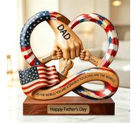 2D Flat Personalized Daddy's Dream Team Fist Bump Wooden Plaque Custom Hold Daddy Hand Wooden Sign Decor Family Hands Infinity Wood Sign Gifts to Daddy from Son Daughter Father's Day Birthday
