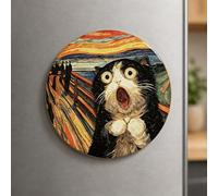 2D Flat Round Acrylic Funny Black White Cat Fridge Magnet, Classic Art Style Surprised Expression Refrigerator Magnet, Novelty Art Kitchen Decor Magnet for Fridge Whiteboard Locker Office