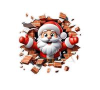 2D Flat Santa Claus Wall Sticker 30x30x0.1cm Christmas Self-Adhesive Sticker with 3D Santa Breaking Through The Wall Effect, PVC Christmas Toilet Lid Decals Decor for Home, Party