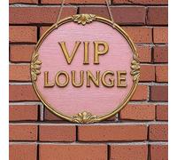 2D Flat,VIP Lounge Sign - Elegant Pink and Gold Raised Lettering with Ornate Frame - Upscale Home Decor for Bedroom, Dressing Room or As A Luxe Gift