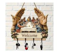 2D Flat Wooden Jesu and Disciples Wall Art Keychain Holder, Exquisite Rustic Religious Key Rack Organizer with 4 Hooks for Entryway, Hallway, Farmhouse Religious Key Hooks Rack for Christian Gifts