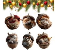 2D Forest Animal Acorn Ornaments Cozy Forest Christmas Ornaments, Pine Cone Animal Decoration, Woodland Creature Hanging Ornament, Acrylic Hanging Ornament for Home Decor (Set of 6)