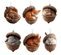 2D Forest Animal Acorn Ornaments, Cozy Forest Woodland Christmas Ornaments for Christmas Tree, 10CM Pine Cone Animal Decor, Squirrel Acrylic Hanging Ornament for Home Decor(6pc-1)
