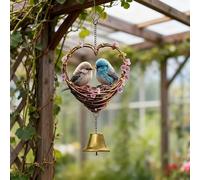 2D Heart Shaped Bird Wind Chime with Bell - Metal Wind- Chiming Outdoor/Hanging Decor, Bird-Themed Garden Ornament with Bells, Iron for Patio, Porch, Christmas & Year-Round Gift - Soothing Chimes