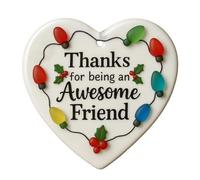 2D Heart Shaped Friendship Pendant Christmas Tree Hanging Ornaments Thanks for Being an Awesome Friend Holiday Decoration Gratitude Xmas Anniversary Graduation Gifts for Friends