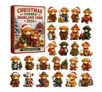 2D Highland Cow Advent Calendar 2026, 24 Acrylic Figurines | Acrylic Material, Festive Countdown, Holiday Decor, Designed for Tree, Home K Style