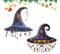 2D Magical Witch Hat Suncatcher Design,Halloween Witch Hat Design Hanging Ornament,Acrylic Sun Catcher Halloween Easter Gift (AB)
