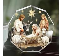 2D Nativity Scene Christmas Story Decor Acrylic Table Sign, Easter and Christmas Jesus Nativity Plaque Gifts for Friends for Indoor Home Display & Tabletop