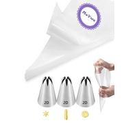 2D Piping Nozzles and Bags Set,2D Closed Star Piping Tip 3 Pcs with 20 Disposable Icing Bags for Cake Decorating,23 Pcs