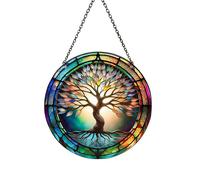 2D Plane Tree Of Life Garden Ornaments, Round Acrylic Garden Hanging Ornaments Creative Decorative Pendant, Suitable For Windows Corridors And Courtyard Hanging Garden Ornaments Outdoor