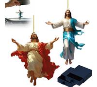 2D Retro Jesus Car Hanging Decor, Love Like Jesus, Trust in God Rear View Mirror Accessories, Christmas Religious Home Accessories, Christian Ornament Religious Gift for Truck Driver (2Pcs)