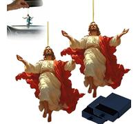 2D Retro Jesus Car Hanging Decor, Love Like Jesus, Trust in God Rear View Mirror Accessories, Christmas Religious Home Accessories, Christian Ornament Religious Gift for Truck Driver (2PcsB)