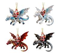 2D Santa Riding a Flying Dragon Decor, Santas Claus Ornaments, Dragon Christmass Tree Ornaments, Collectible Santa Christmas Pendant, Hanging Acrylic Goth Christmas for Home Wall Window