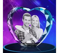 2D3D personalized crystal photo heart with light base custom engraved crystal photo cube 3D picture in glass gifts (Small Heart)