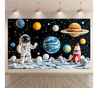 2DSpace explorers and a mixed background of planets no electricity required space-themed party decorations rocket and star ba
