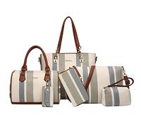 2E-youth Designer Purses and Handbags for Women Satchel Shoulder Bag Tote Top Handle Bag, 2e-stripe-grey, L