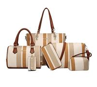 2E-youth Designer Purses and Handbags for Women Satchel Shoulder Bag Tote Top Handle Bag, 2f-stripe-khaki, L