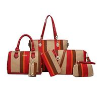 2E-youth Designer Purses and Handbags for Women Satchel Shoulder Bag Tote Top Handle Bag, 2h-stripe-red, L