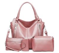 2E-youth Purses for Women Large Tote Women's Handbag Set Faux Leather Hobo Crossbody Bag 4pcs, 1f-pink, L