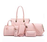 2E-youth Womens Designer Pureses And Handbags Set Satchel Shoulder Bags Tote Bags 6Pcs Wallets (Light Pink)