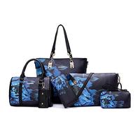 2E-youth Women's Set Tote Handbag Satchel Shoulder Bag Purse, 1d-Black&Blue, L