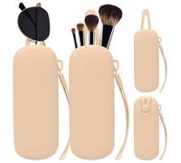 2er Pack Cosmetic Bags,Travel Portable Makeup Bags Make up Brush Holder, Silicone Cosmetic Brush Pouch with Magnetic Buckle, Waterproof Drawstring Eyeglass Cases, Sunglass Organizer, khaki, Travel