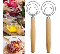 2er Pack Danish Dough Whisk,Bread Whisk with Stainless Steel Dough Hook,Traditional Dutch Whisk,Wooden Dough Mixer Hand Tool & Sourdough Bread Making Tools and Supplies kitchen gadgets (long 24cm)