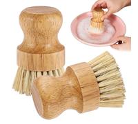 2er Pack Palm Pot Brush- Bamboo Round Mini Dish Brush Natural Scrub Brush Durable Scrubber Cleaning Kit with Union Fiber and Tampico Fiber for Cleaning Pots, Pans and Vegetables (B, L)