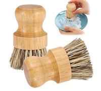 2er Pack Palm Pot Brush- Bamboo Round Mini Dish Brush Natural Scrub Brush Durable Scrubber Cleaning Kit with Union Fiber and Tampico Fiber for Cleaning Pots, Pans and Vegetables (A, L)