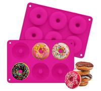 2er Pack Silicone Donut Mold - Non-Stick Silicone Doughnut Pan DIY Chocolate Baking Cookie Molds, Heat Resistant, Make Donut Cake Biscuit Bagels, BPA Free Dishwasher Safe (rose red, 6 Cavities)