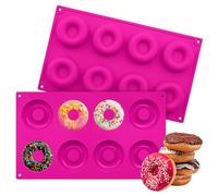 2er Pack Silicone Donut Mold - Non-Stick Silicone Doughnut Pan DIY Chocolate Baking Cookie Molds, Heat Resistant, Make Donut Cake Biscuit Bagels, BPA Free Dishwasher Safe (rose red, 8 Cavities)