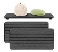 2er Pack Vanity Bathroom Sink Trays,Water Absorbing Stone Drying Tray Mat for Bathroom Sink & Kitchen Counter Organizer, Quick Dry Dish Soap Sponge Holder,Vanity Sink Caddy (Dark Grey)