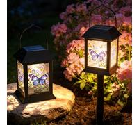2er Set Solar Lanterns for Outside, Hanging Solar Lights Outdoor mit Kolibri Design, IP65 Wasserdicht, Garten Ornaments für Terrasse Hof Weg, Outdoor Decorative Lanterns mit automatischem EIN/Aus