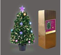 2Ft/60cm Fibre Optic Christmas Tree with Star Topper - Baubles and Stars Decorations - Pre-Lit Green Artificial Xmas Tree - Multicolor Changing Lights