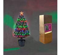 2Ft/60cm Fibre Optic Christmas Tree with Star Topper - Multicolor LEDs 8 Changing Light Modes - Pre-Lit Green Artificial Xmas Tree
