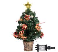 2Ft/60cm Fibre Optic Christmas Tree with Star Topper - Ribbon Bows Decorations - Green Pre-Lit Artificial Xmas Tree Featuring Red Berries, 8 Changing Light Modes