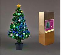 2Ft/60cm Fibre Optic Christmas Tree with Star Topper - Stars Decorations - Pre-Lit Green Artificial Xmas Tree - Multicolor Changing Lights