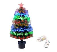 2Ft/60cm Fibre Optic Pre-Lit Christmas Tree with Remote Control - Multicolour LED, 8 Modes, Timer, Adjustable Brightness, Metal Stand, Easy Assembly Xmas Decoration for Home or Office
