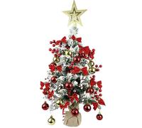 2FT/60CM Mini Christmas Tree Artificial Tabletop Xmas Tree with Hanging Balls and Ornaments for Christmas Decorations (Red)
