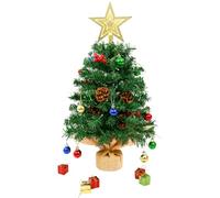 2ft/60cm Small Christmas Tree, Uten Realistic Tabletop Mini Christmas Tree with Real Pine Cones, Red Berries, 50 LED String Lights, 18pcs Christmas Balls, for Desktop Xmas Decoration