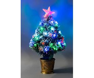 2Ft/60cm Snow-Frosted Fibre Optic Christmas Tree with Star Topper - Multicolor LEDs 8 Changing Light Modes - Pre-Lit Snowy Artificial Xmas Tree