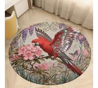 2ft Circle Rug Non Slip Bath Rug Soft Stain Resistant Coral Velvet Parrot Rhododendron Peak Carpet for Under Round Table Washable Indoor Floor Mat for Living Room Bedroom Nursery Home Office Decor