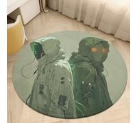 2Ft Coral Velvet Round Area Rug Non Slip Backing Bathroom Rug Water Absorbent Plush 0.2 Inch Low Pile Circle Mat Two Green Ghosts Carpet for Kitchen Bedroom Entryway Nursery Room Decor