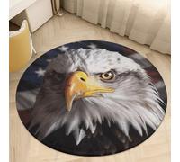 2Ft Coral Velvet Round Rug Machine Washable Non Slip TPR Backing America Flag and Eagle Area Rug Pet Friendly Doormat Low Pile Soft Plush Bedroom Carpet for Living Room Kitchen Entryway Dorm Indoo