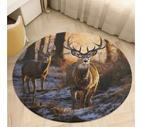2ft Coral Velvet Round Rug Machine Washable Non Slip TPR Backing Deers Picture Area Rug Pet Friendly Doormat Low Pile Soft Plush Bedroom Carpet for Living Room Kitchen Entryway Dorm Indoor