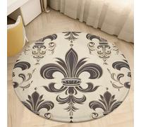 2ft Coral Velvet Round Rug Machine Washable Non Slip TPR Backing Fleur-de-Lis and Coat Arms Knight Area Rug Pet Friendly Doormat Low Pile Soft Plush Bedroom Carpet for Living Room Kitchen Entryway