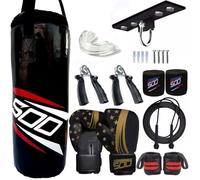 2ft Heavy Filled Boxing Punch Bag Set Gloves Bracket MMA Pad Punching Kick Bag 13Pcs Set With Straps (Black)