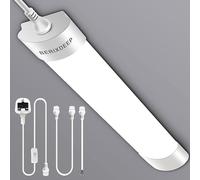 2ft LED Batten Light 6500K Daylight, Linkable Plug in Strip Light for Garage, Workshop, Office, Wall, Kitchen, Shed, Waterproof Plug In Garage Lighting, 2FT, 60cm, 18W